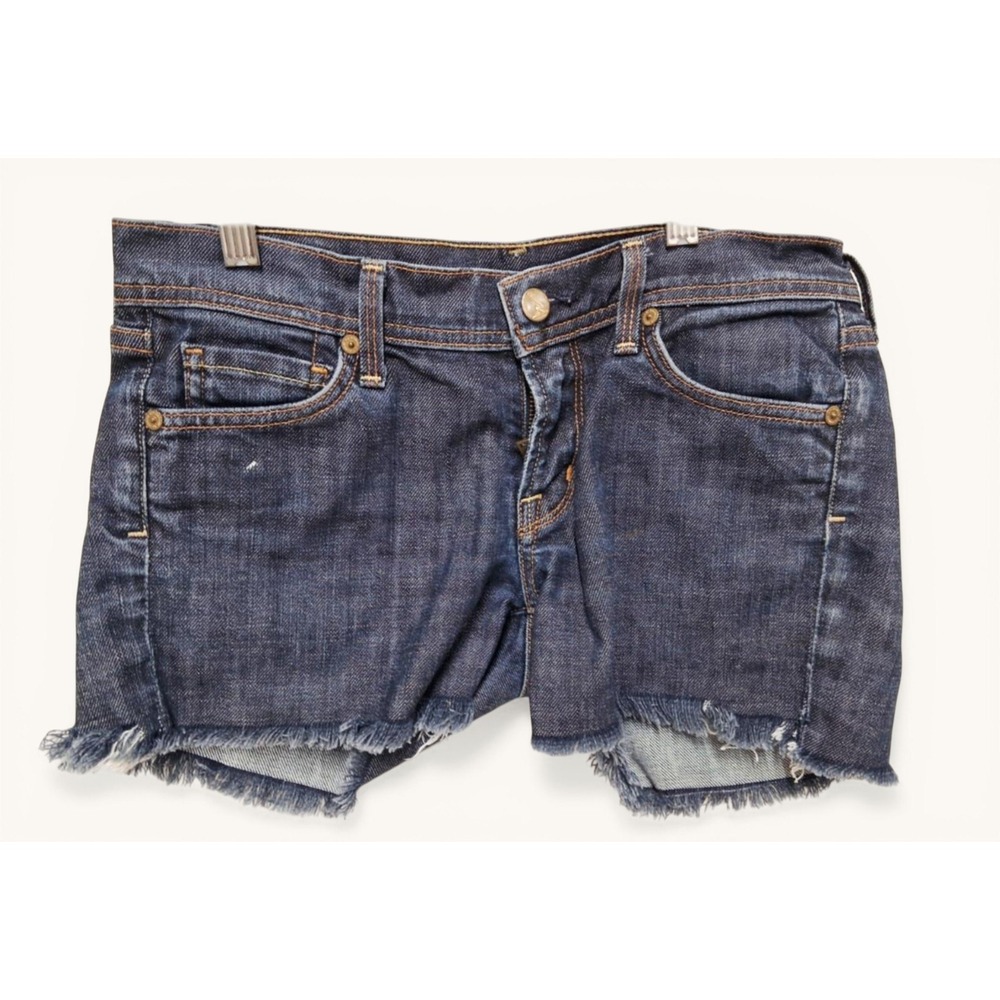 7 For All Mankind Dojo Cut Off Shorts Womens 27 Raw Hem Denim Blue
